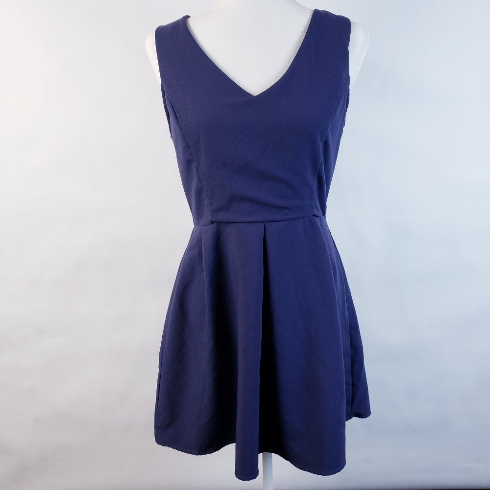 Dark Blue Pleated A-Line Dress Medium